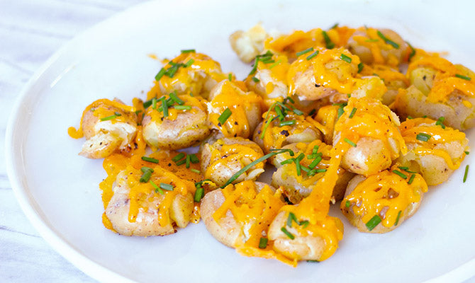 Dairy-free Cheddar & Chive Smashed Potatoes