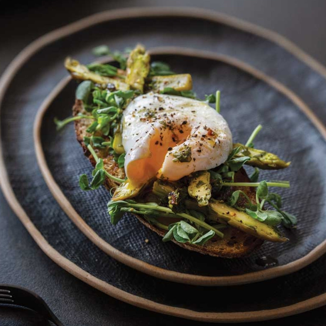 Open-Faced Breakfast Sandwiches with Asparagus & Spring Microgreens