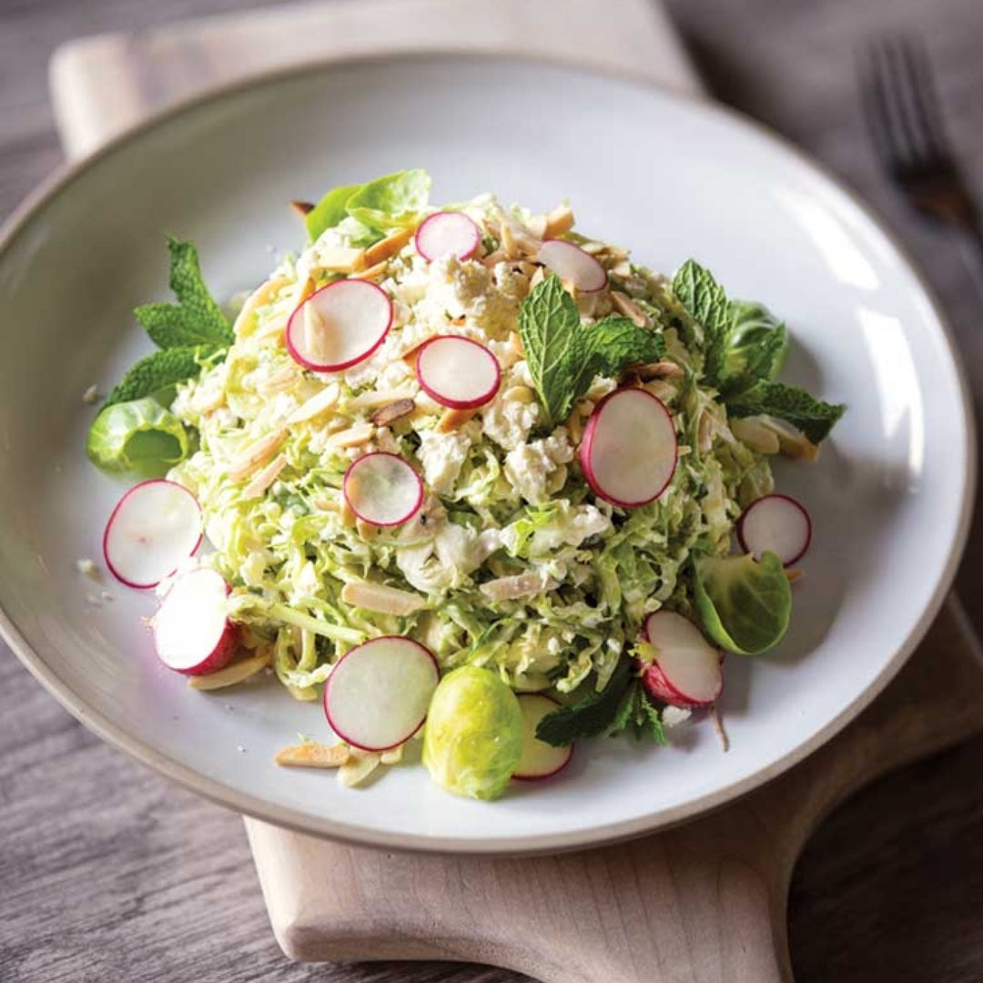 Shaved Brussels Sprouts with Feta & Almonds