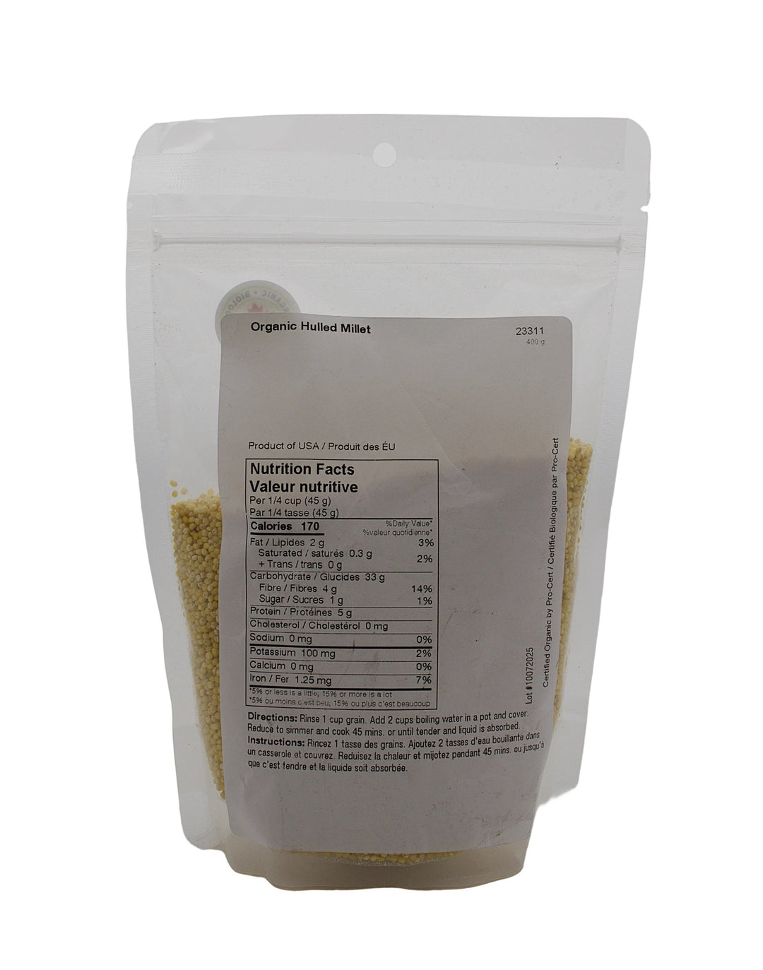 Millet Hulled Organic 400g