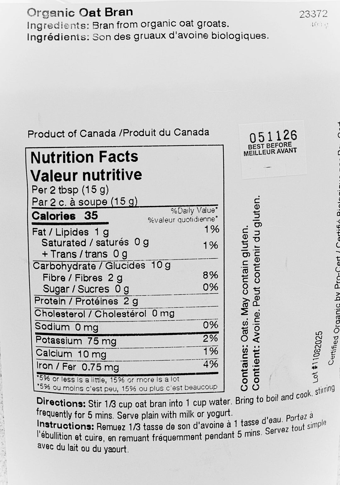 Oat Bran Organic 400g by Vita Market