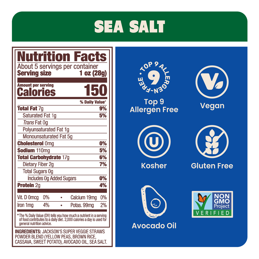 Super Veggie Straws in Avocado Oil - Sea Salt 142g