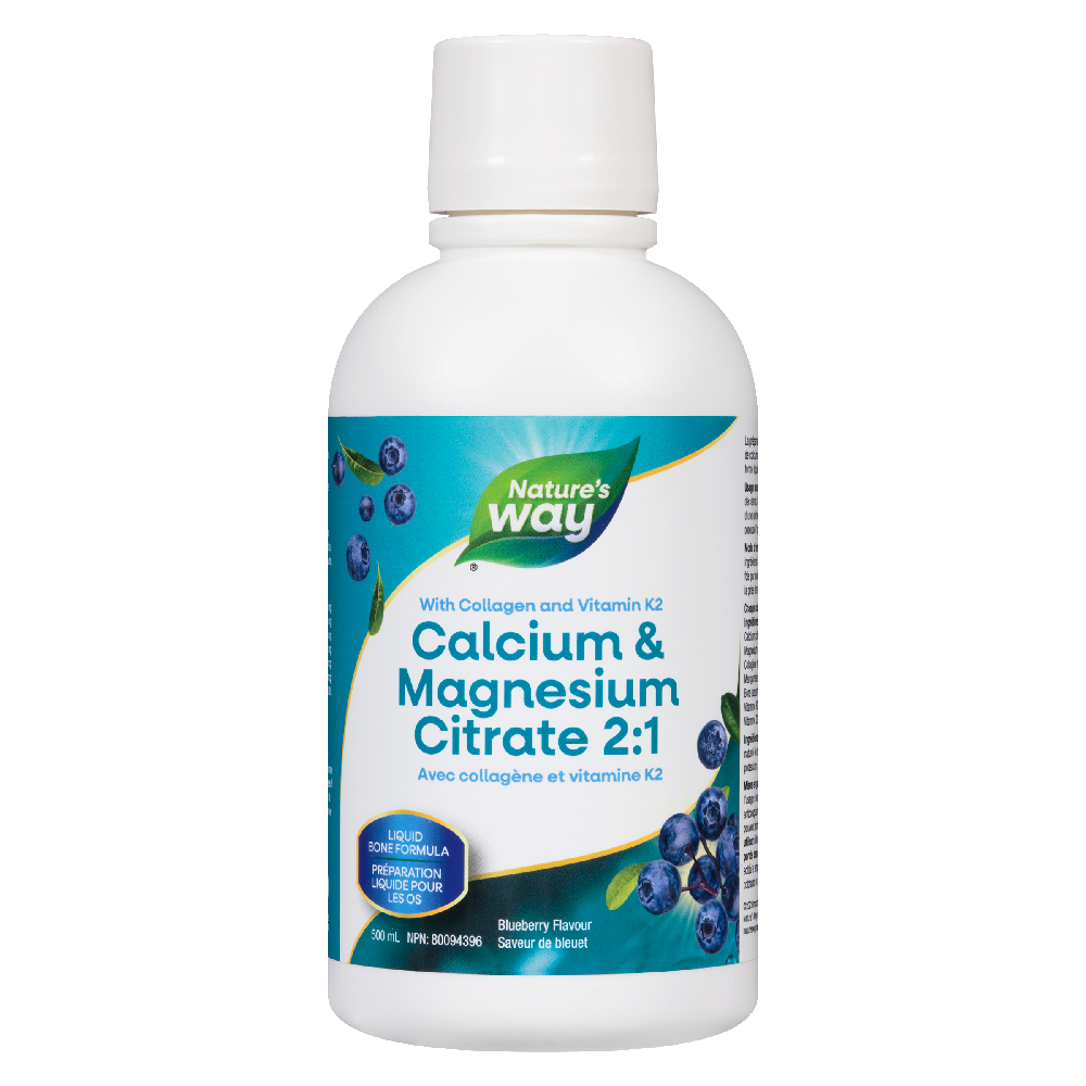 Calcium &amp; Magnesium Citrate 2:1 with Vitamin K2 &amp; Collagen, Blueberry / 16.9 fl oz (500 ml)