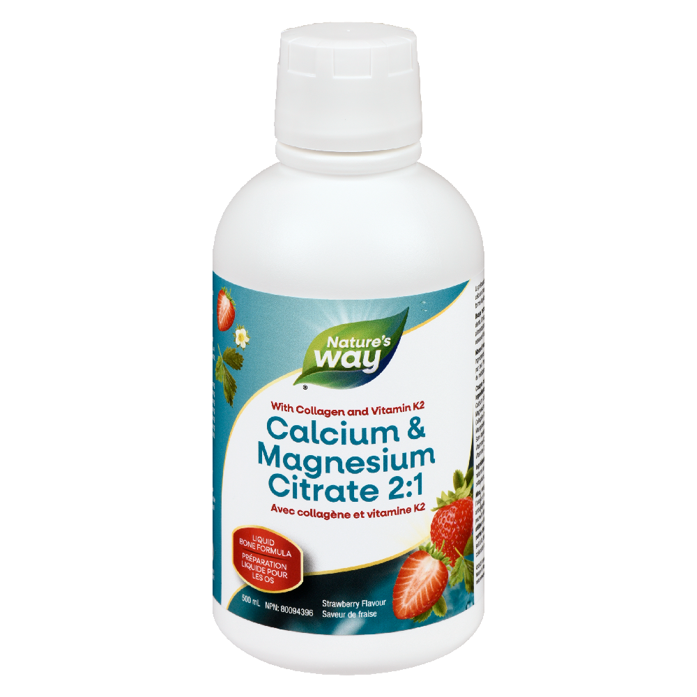 Calcium &amp; Magnesium Citrate 2:1 with Vitamin K2 &amp; Collagen, Strawberry / 16.9 fl oz (500 ml)