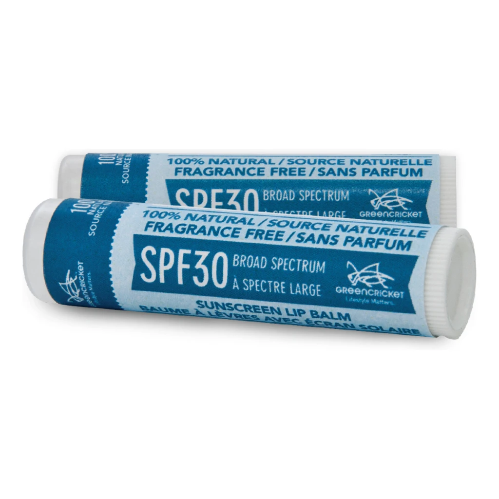 SPF 30 Unscented Lip Balm tube by Green Cricket