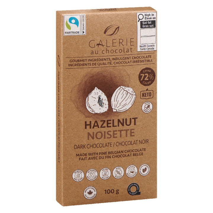 Hazelnut Dark Chocolate Bar 100g