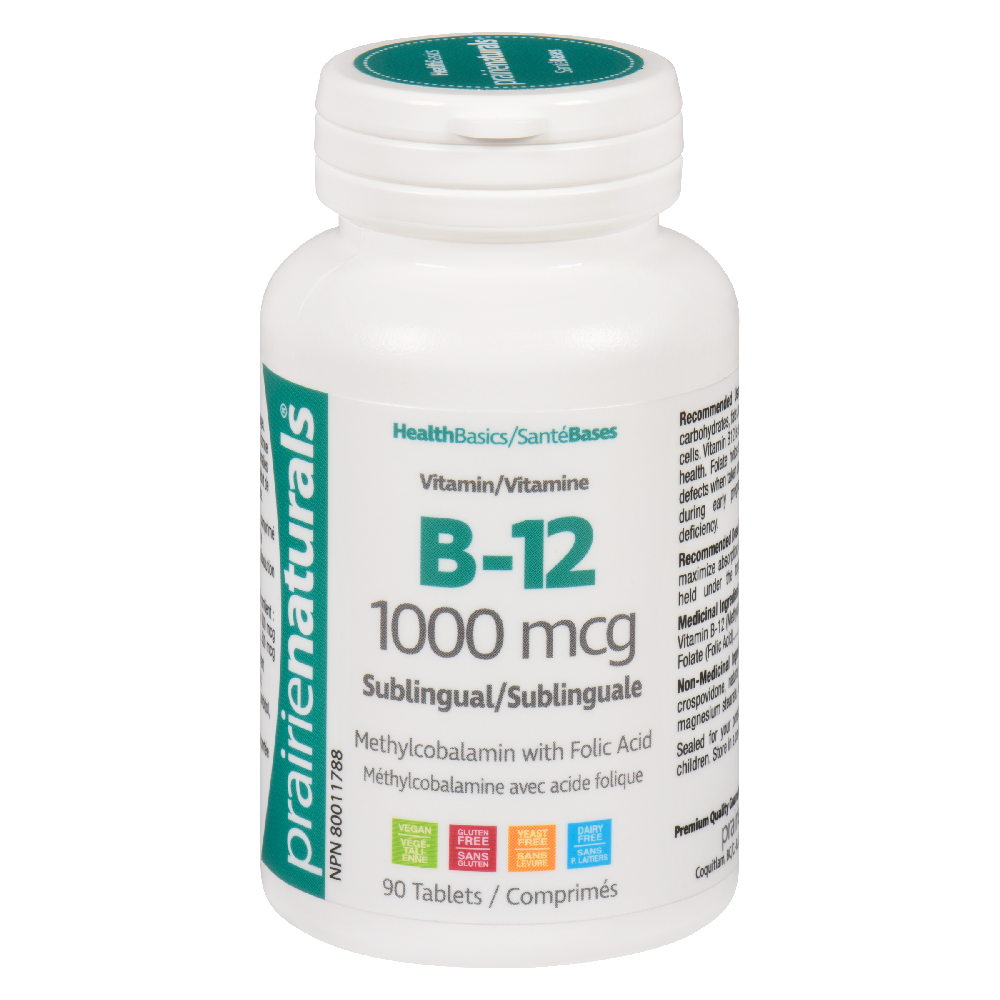 Prairie Naturals. Sublingual Vitamin B12 1000mcg. 90 Caps.