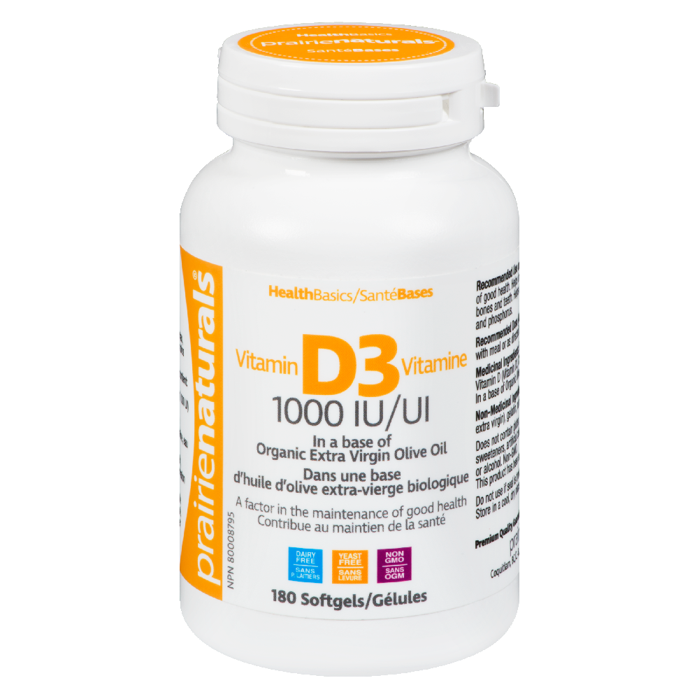 Prairie Naturals. Vitamin D3 1000 IU Softgels. 180 Caps.