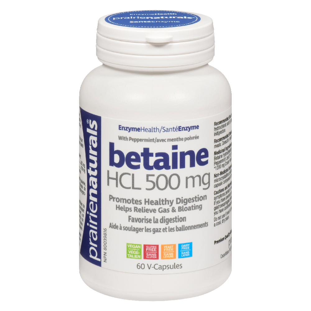 Prairie Naturals. Betaine HCL - 500mg. 60 Caps.