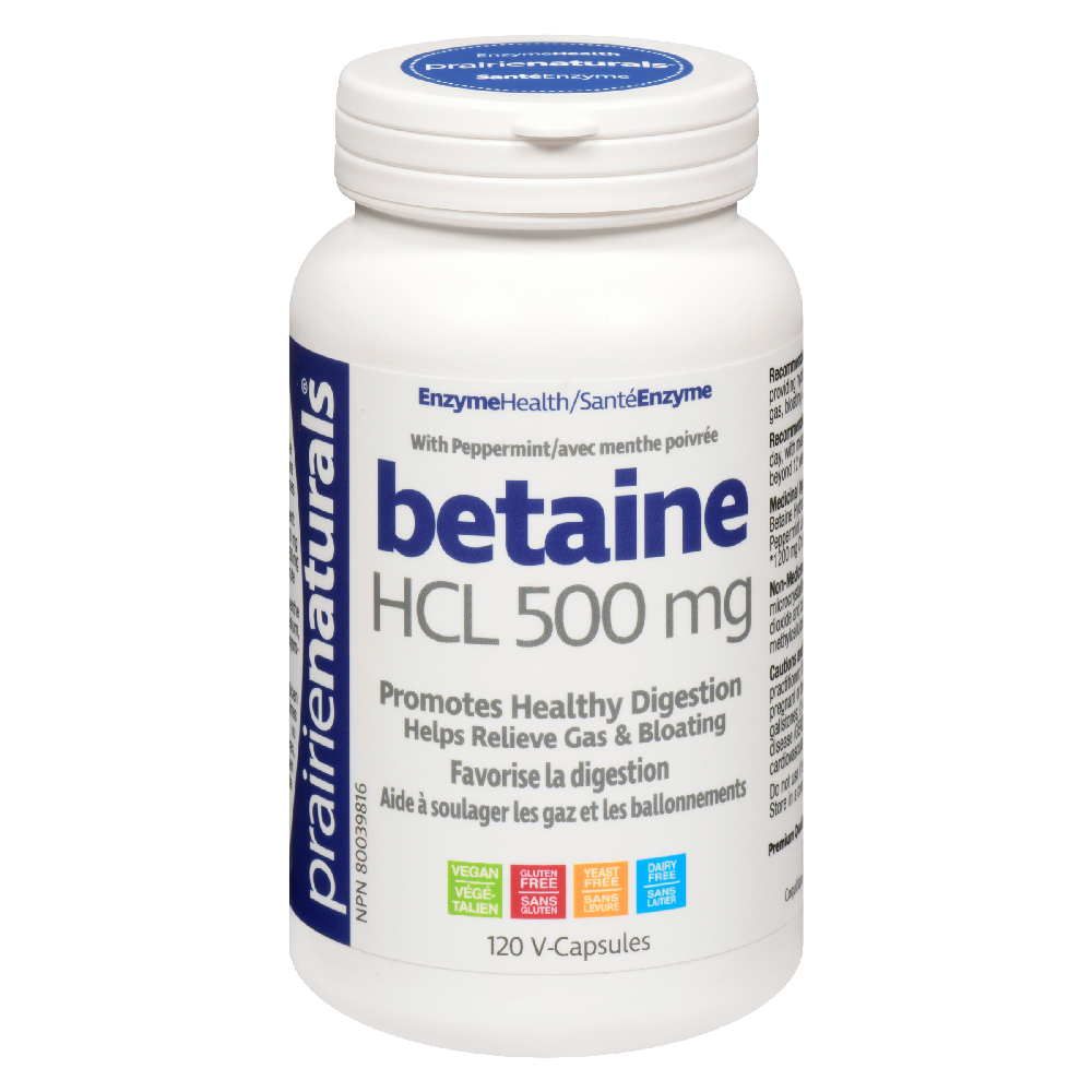 Prairie Naturals, Betaine HCL - 500mg. 120 Caps.