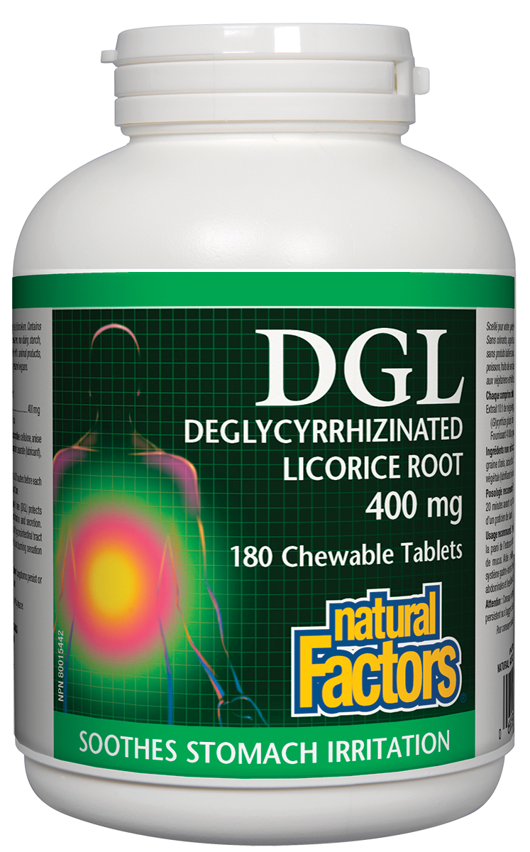 Natural Factors DGL  Deglycyrrhizinated Licorice Root  500 mg  180 Chewable Tablets