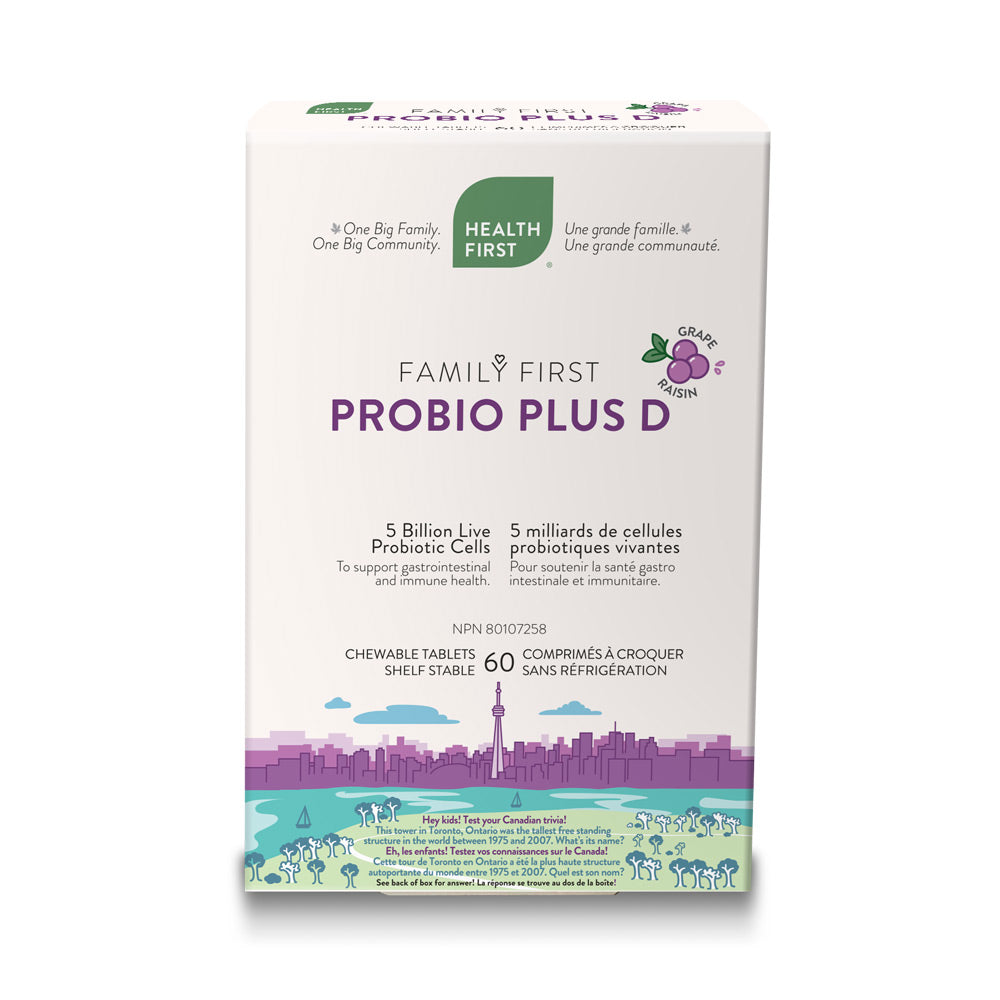 Health First Family First ProBio Plus D, 60 shelf stable chewable tablets