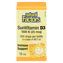 Load image into Gallery viewer, Natural Factors SunVitamin D3 Drops  1000 IU  15 mL Liquid