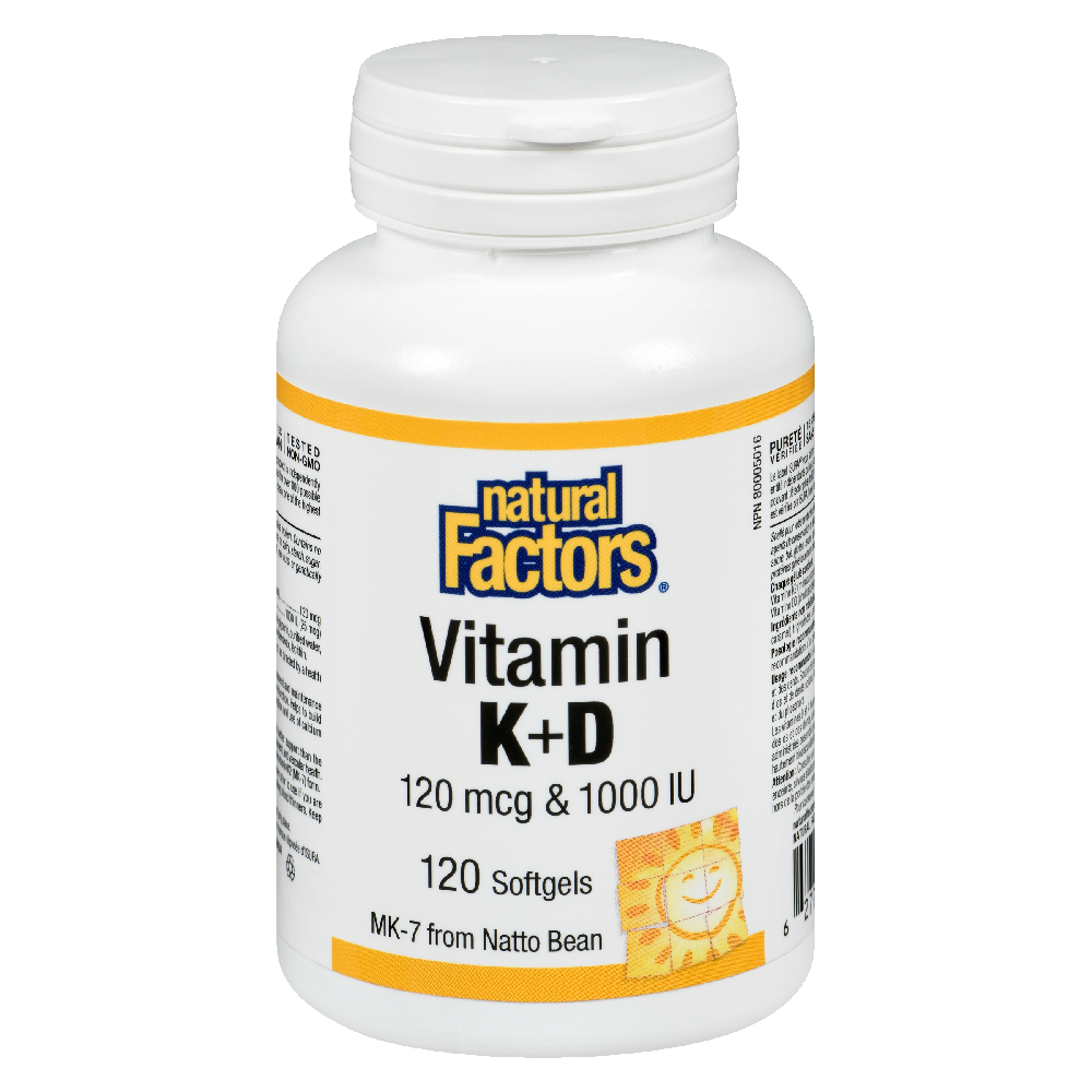 Natural Factors Vitamin K+D  120 mcg / 1000 IU  120 Softgels