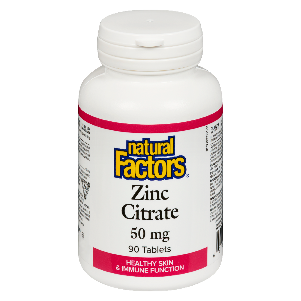 Natural Factors Zinc Citrate  50 mg  90 Tablets