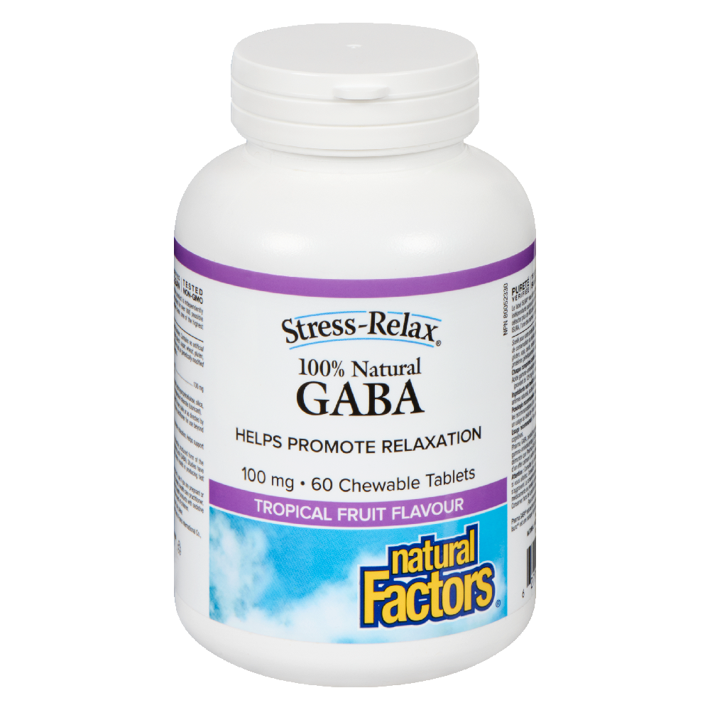 Natural Factors 100% Natural GABA   100 mg  60 Chewable Tablets Tropical Fruit Flavour