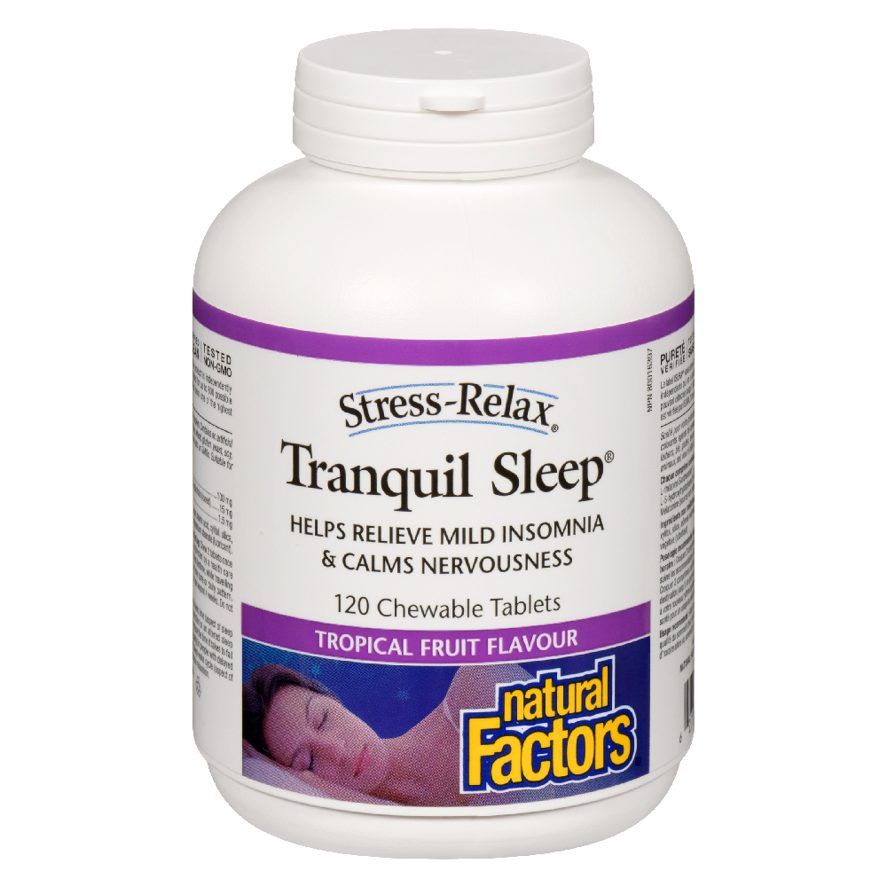 Natural Factors Tranquil Sleep   120 Chewable Tablets Tropical Fruit Flavour