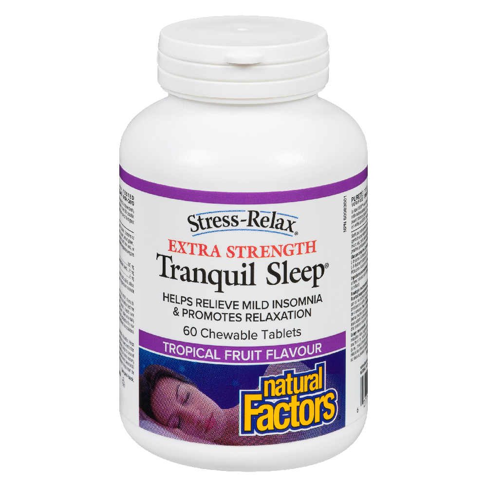Natural Factors Tranquil Sleep Extra Strength   60 Chewable Tablets Tropical Fruit Flavour