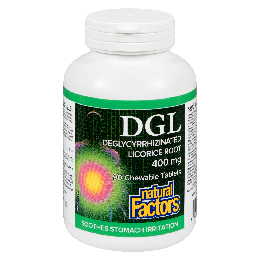 Natural Factors DGL  Deglycyrrhizinated Licorice Root  400 mg  90 Chewable Tablets