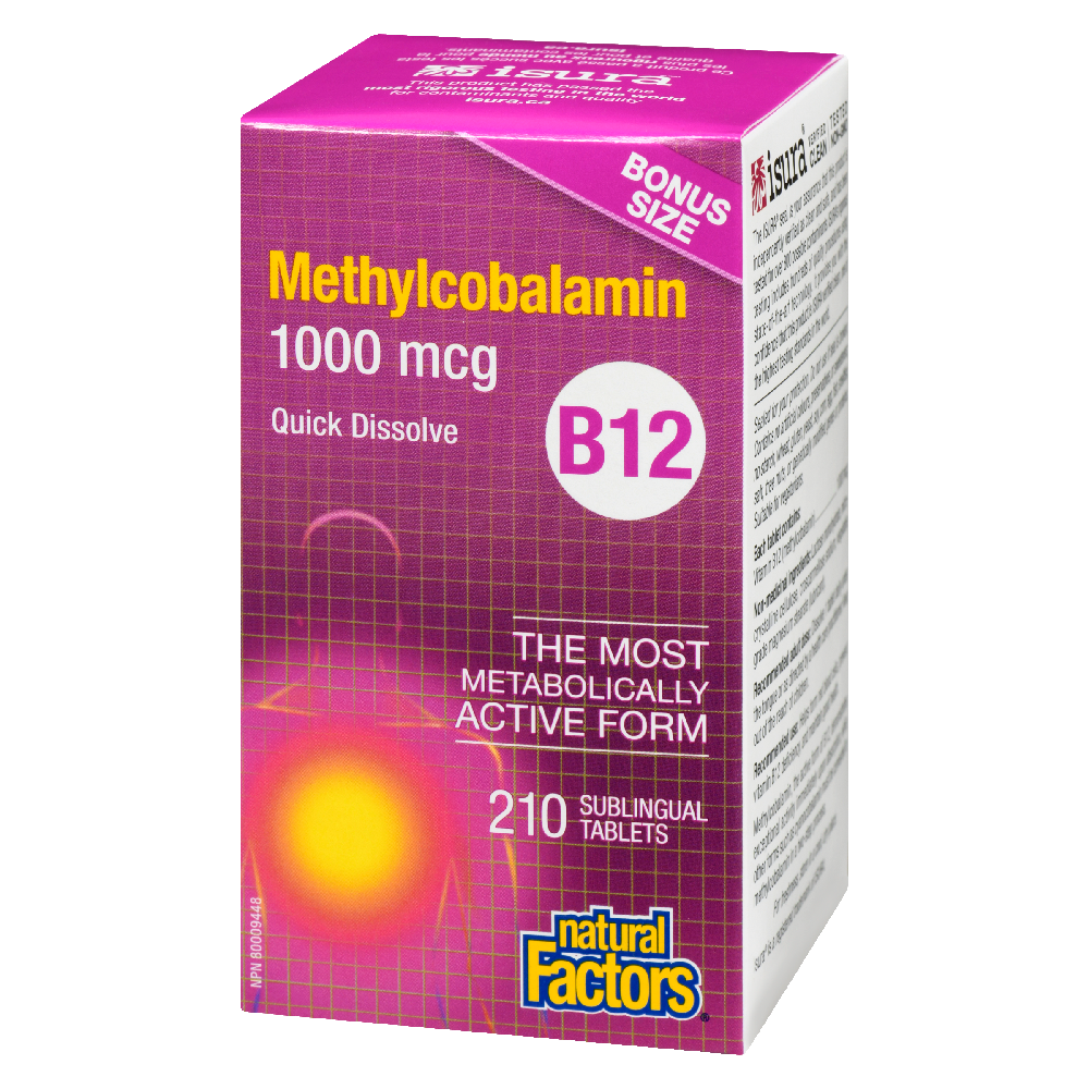 Natural Factors Vitamin B12 Methylcobalamin  1000 mcg  210 Sublingual Tablets