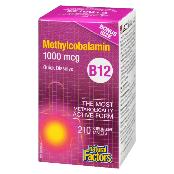 Natural Factors Vitamin B12 Methylcobalamin  1000 mcg  210 Sublingual Tablets