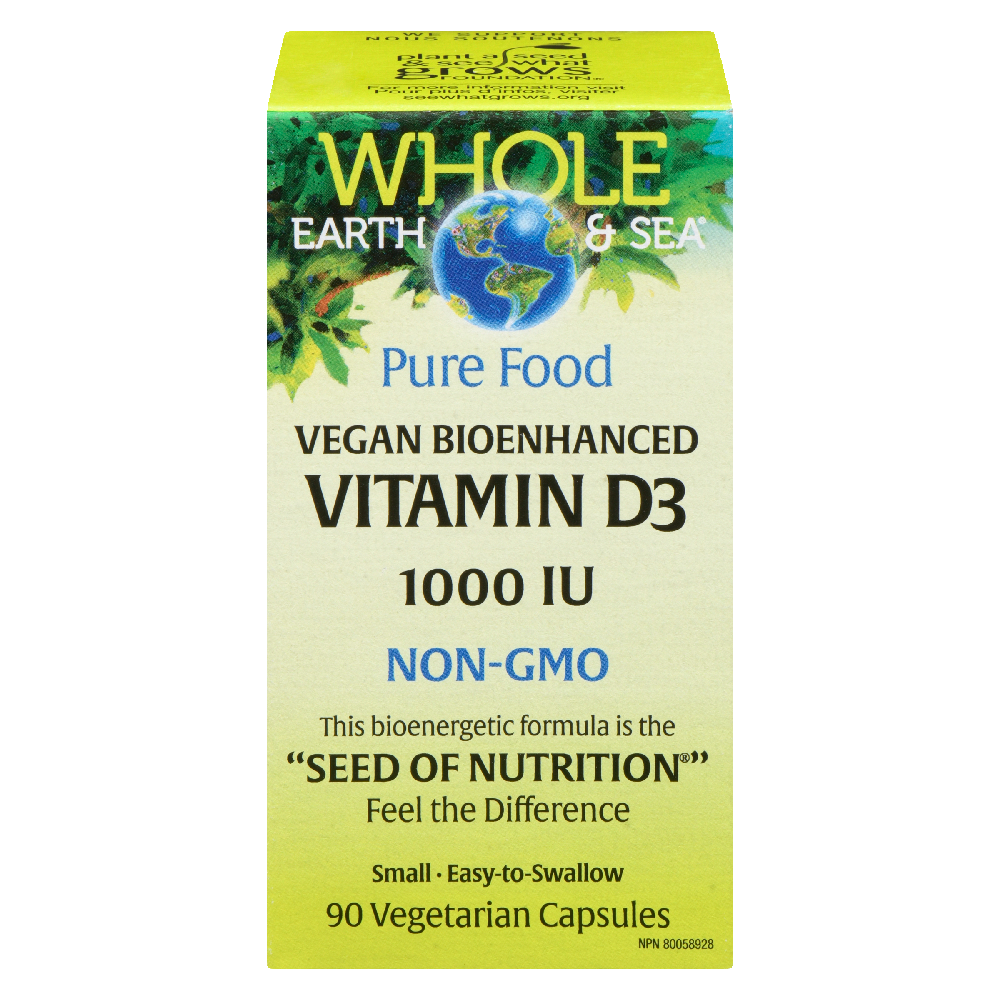 Whole Earth &amp; Sea Vegan Bioenhanced Vitamin D3  1000 IU  90 Vegetarian Capsules