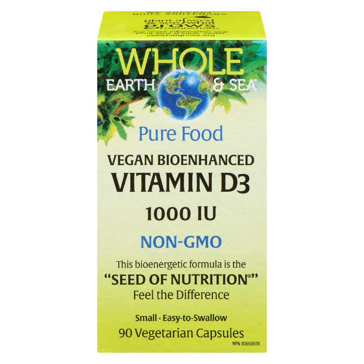 Whole Earth &amp; Sea Vegan Bioenhanced Vitamin D3  1000 IU  90 Vegetarian Capsules