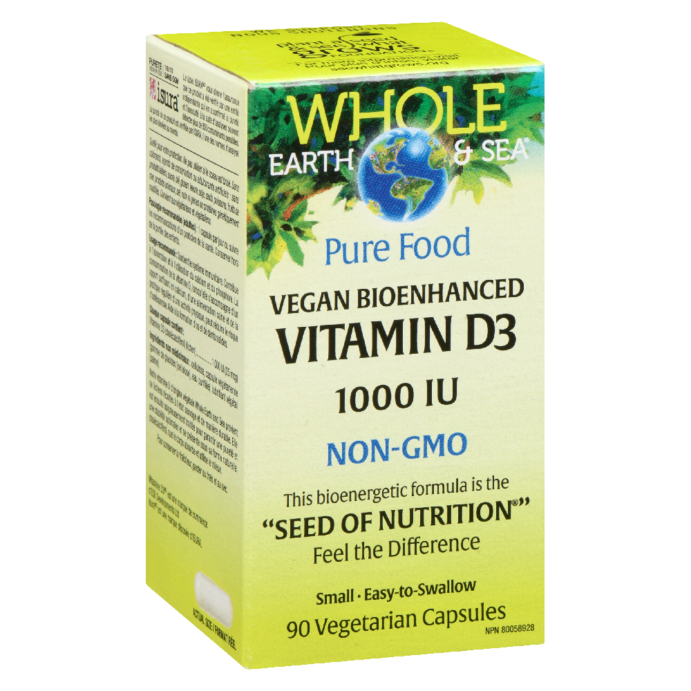 Whole Earth &amp; Sea Vegan Bioenhanced Vitamin D3  1000 IU  90 Vegetarian Capsules