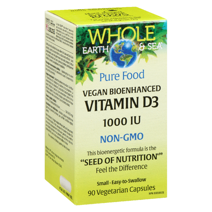 Whole Earth &amp; Sea Vegan Bioenhanced Vitamin D3  1000 IU  90 Vegetarian Capsules