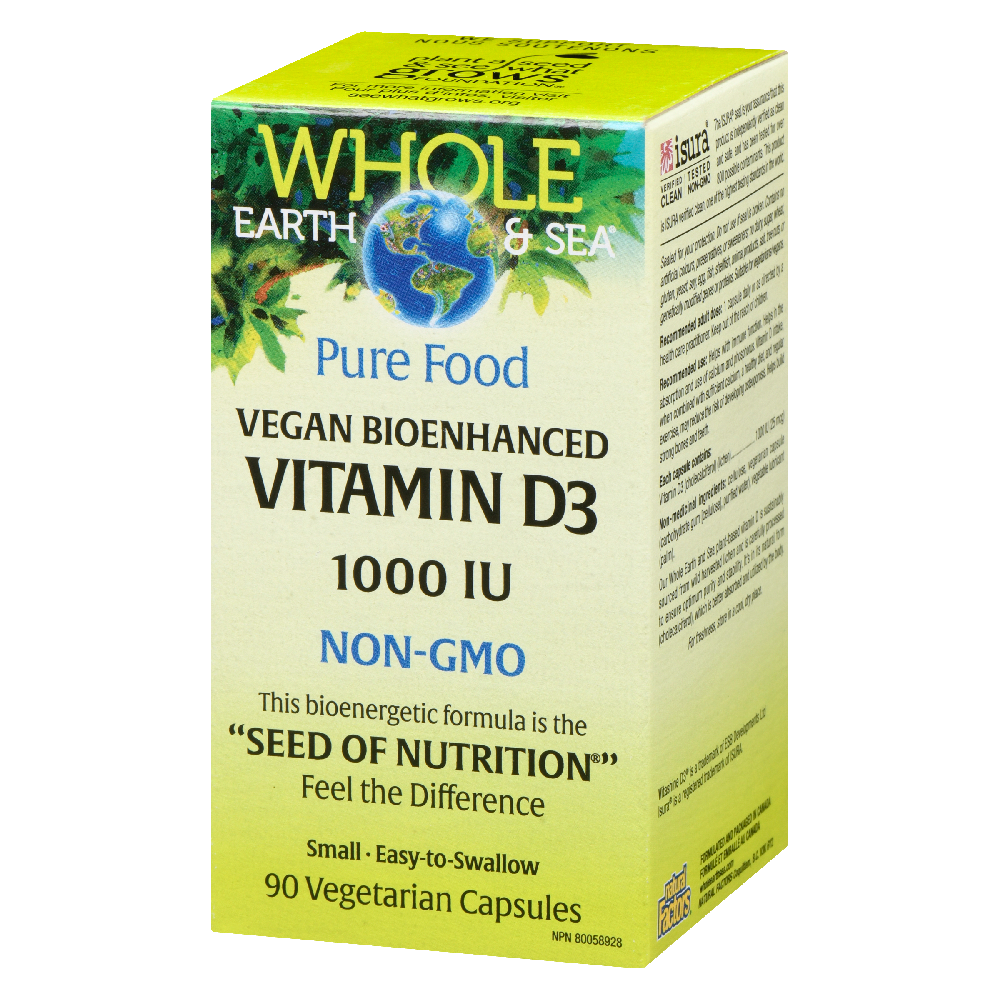 Whole Earth &amp; Sea Vegan Bioenhanced Vitamin D3  1000 IU  90 Vegetarian Capsules