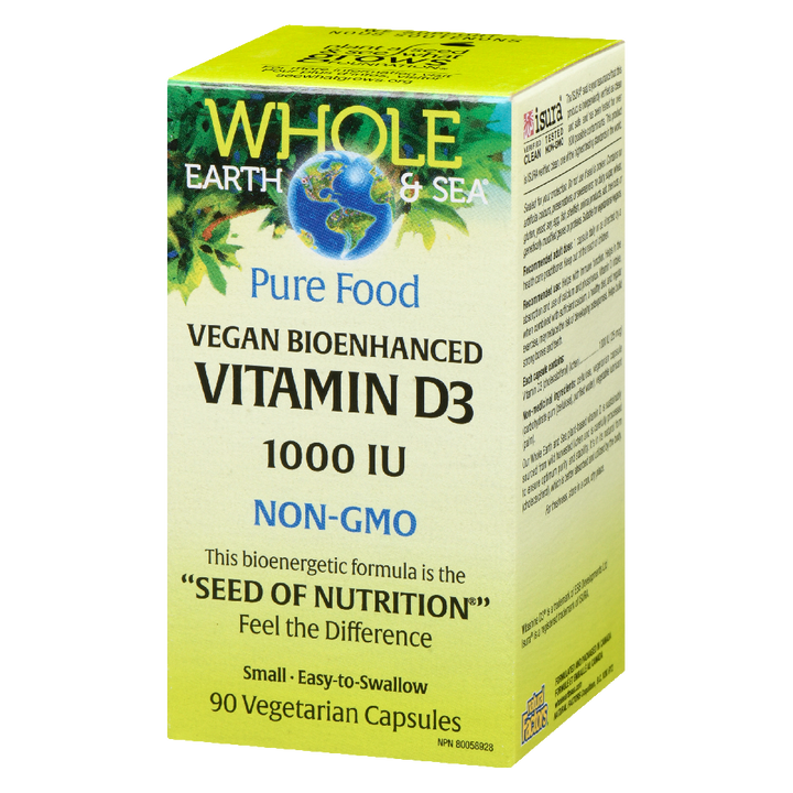 Whole Earth &amp; Sea Vegan Bioenhanced Vitamin D3  1000 IU  90 Vegetarian Capsules