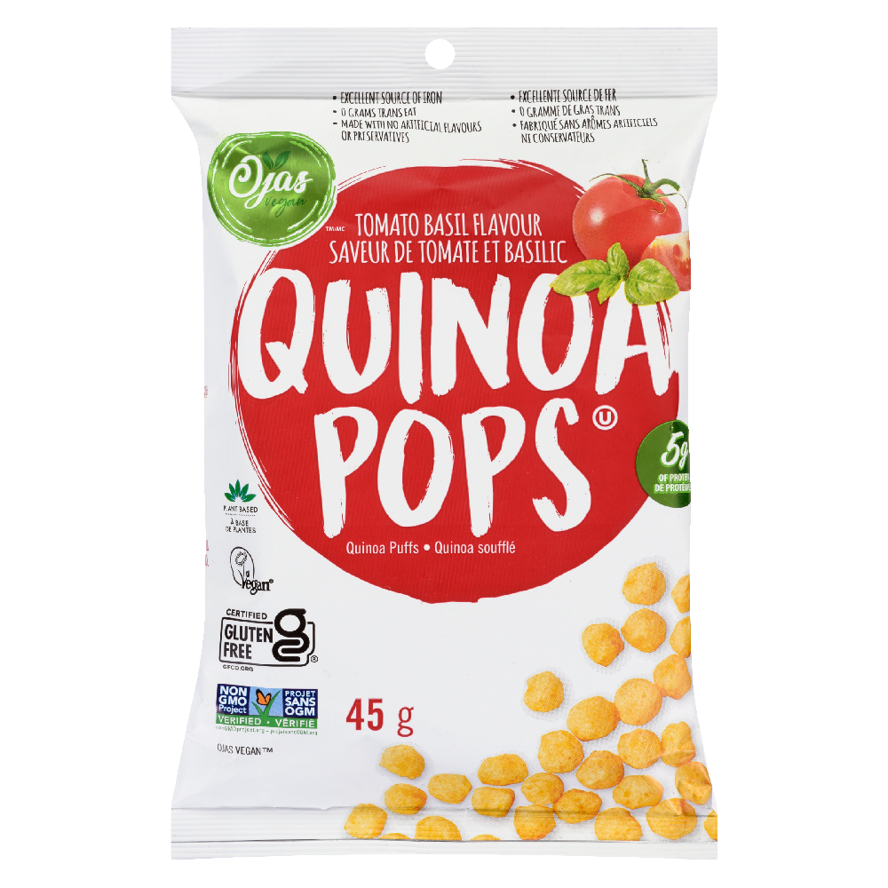 Ojas Vegan Tomato & Basil Quinoa Pops 45g