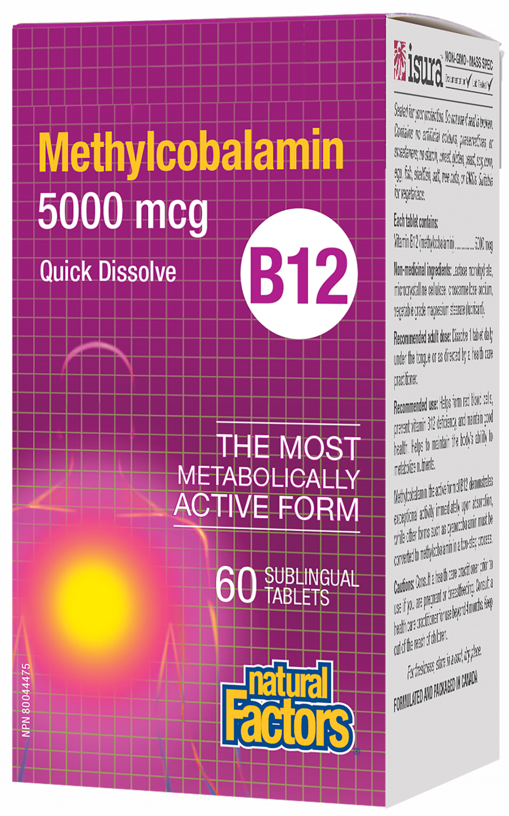 Natural Factors B12 Methylcobalamin  5000 mcg  60 Sublingual Tablets