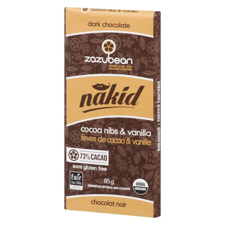 Nakid Cocoa Nibs &amp; Vanilla Chocolate Bar 85g