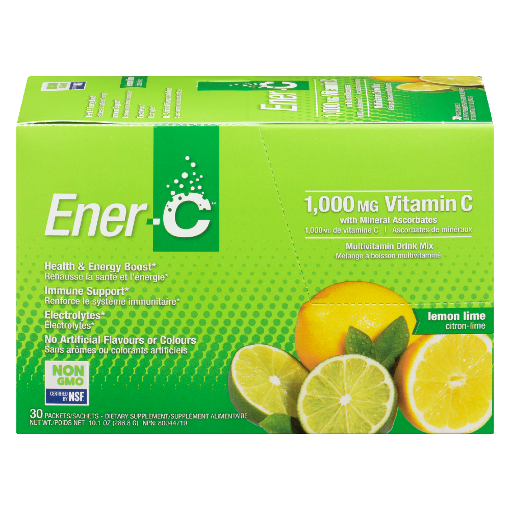 Ener-C 1000mg Vitamin C Effervescent Drink Mix, Lemon Lime - 30 packets