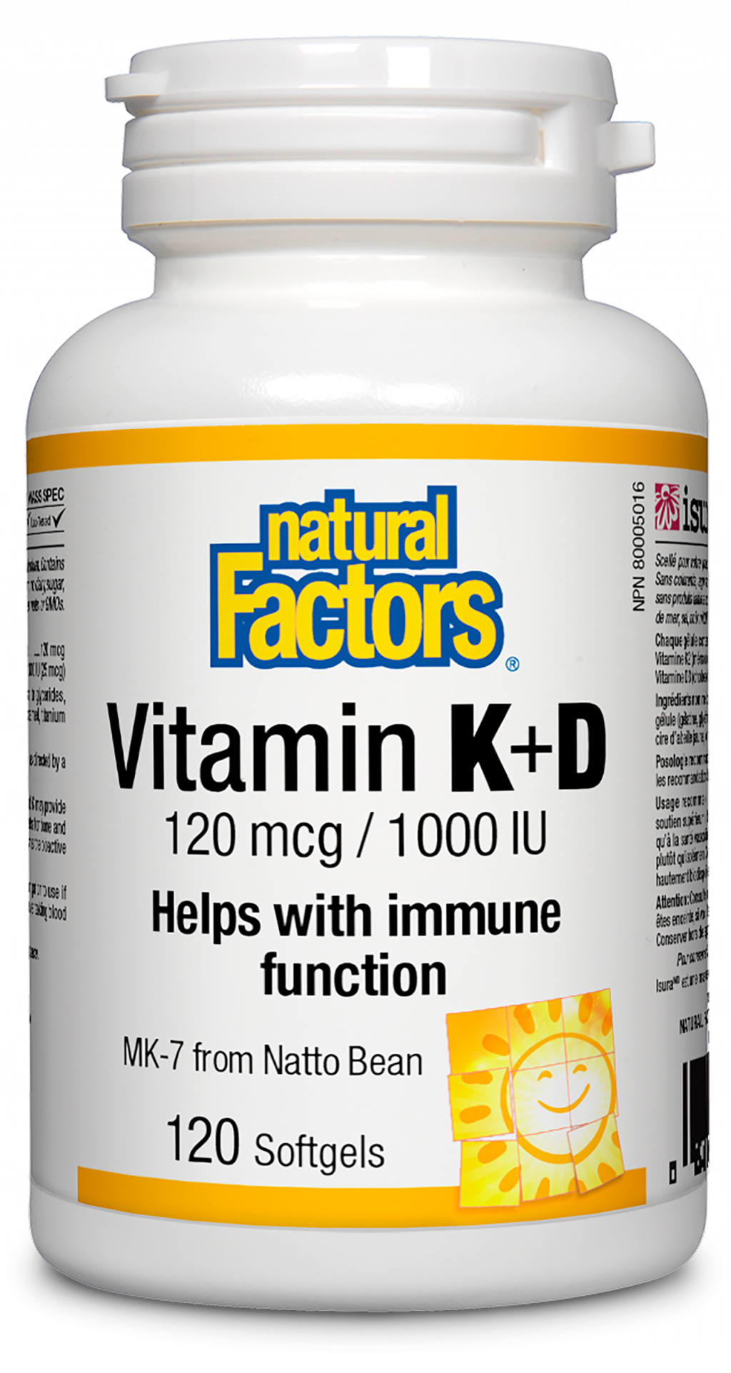Natural Factors Vitamin K+D  120 mcg / 1000 IU  120 Softgels