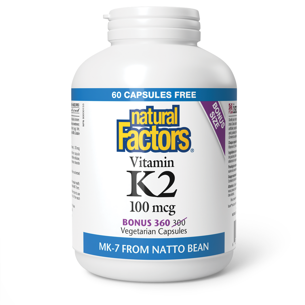 Natural Factors Vitamin K2  100 mcg  360 Vegetarian Capsules