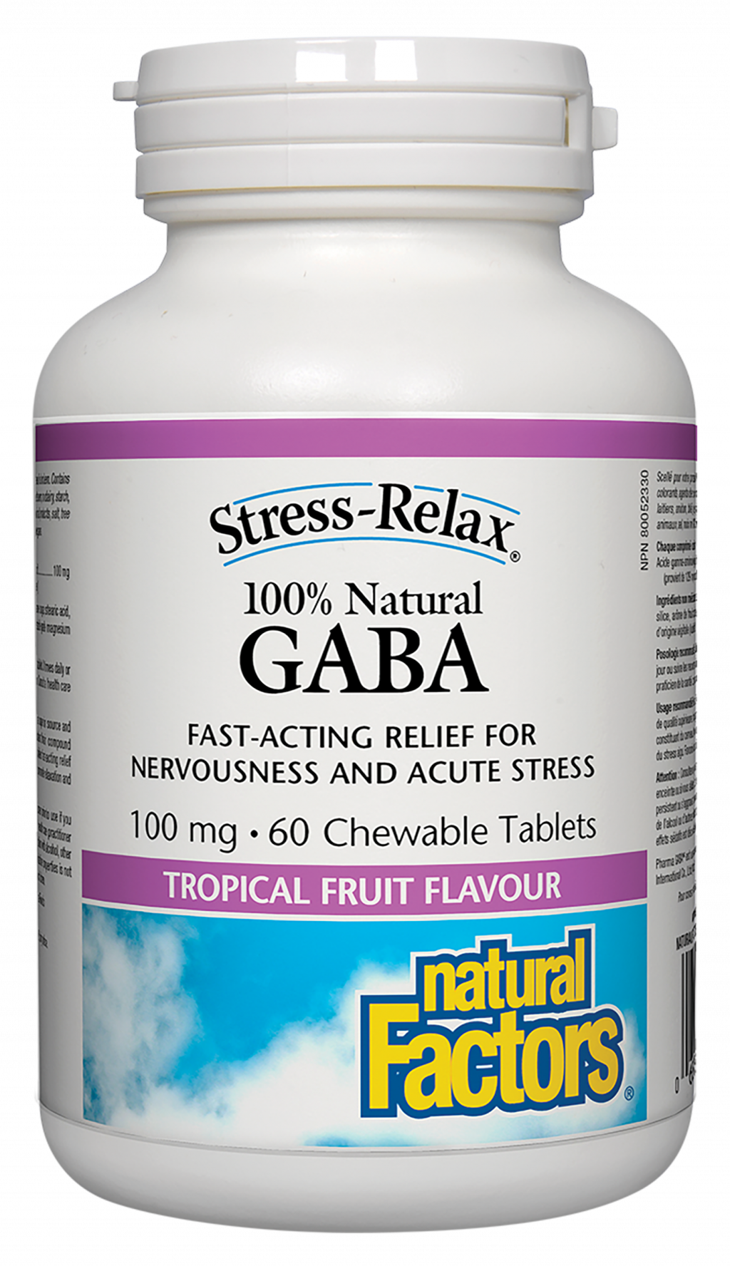 Natural Factors 100% Natural GABA   100 mg  60 Chewable Tablets Tropical Fruit Flavour