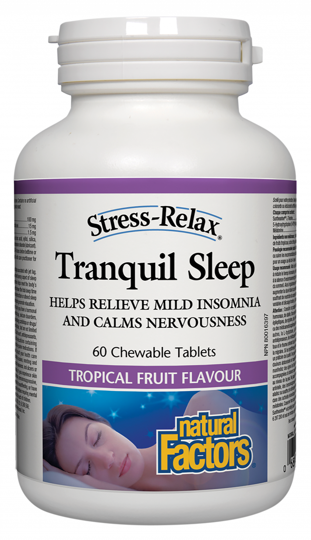 Natural Factors Tranquil Sleep 60 Chewable Tablets Tropical Fruit Flavour by Natural Factors