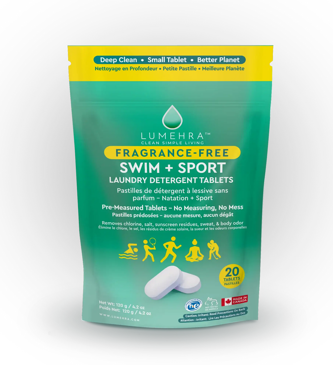Lumehra Laundry Detergent Swim and Sport Unscented 20ct
