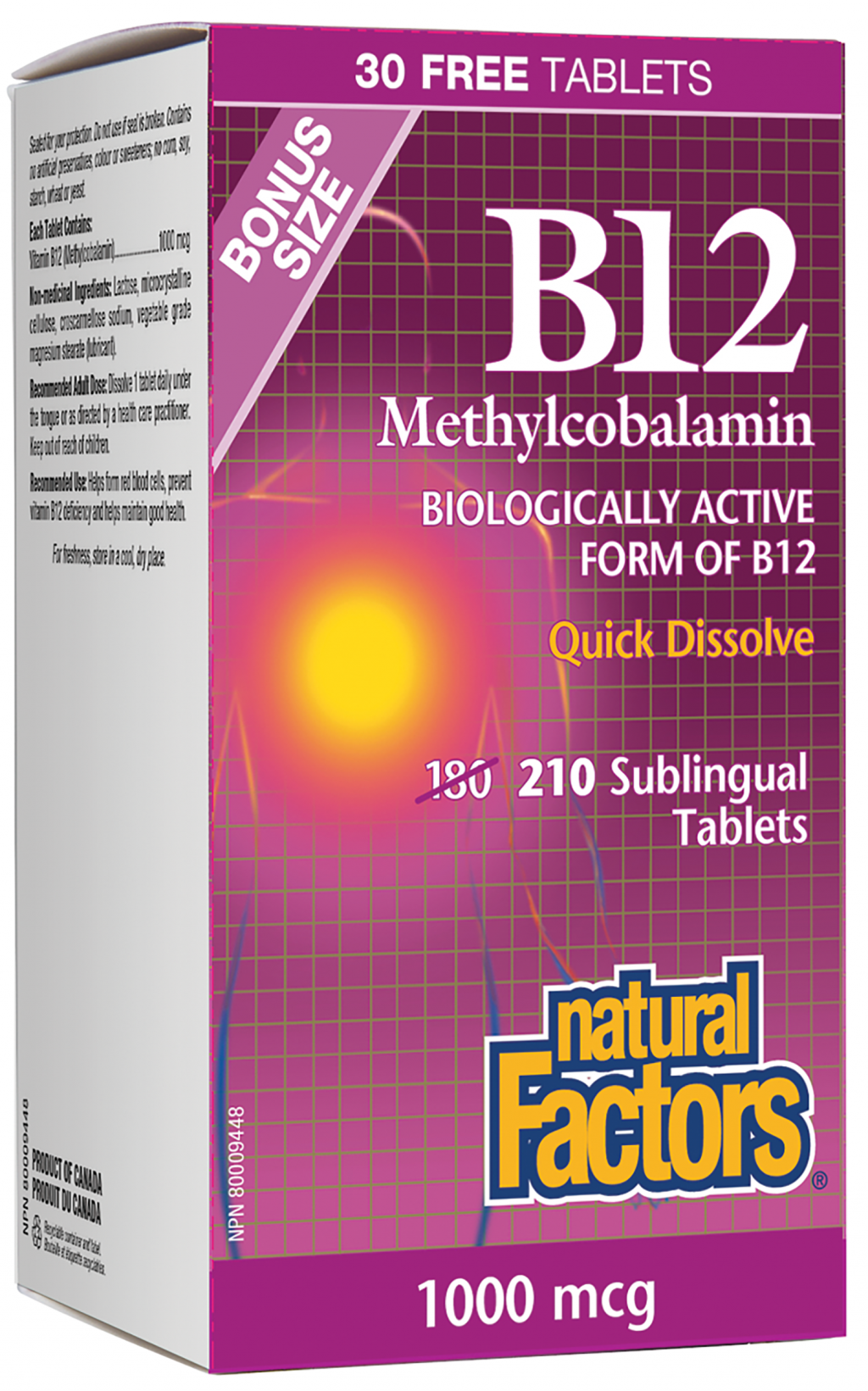 Natural Factors Vitamin B12 Methylcobalamin  1000 mcg  210 Sublingual Tablets