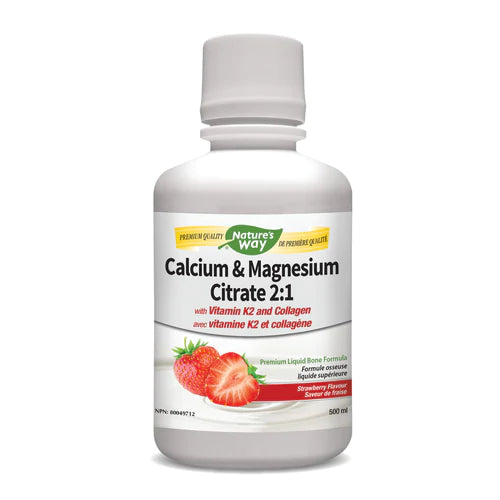 Calcium & Magnesium Citrate 2:1 with Vitamin K2 & Collagen, Strawberry / 16.9 fl oz (500 ml)